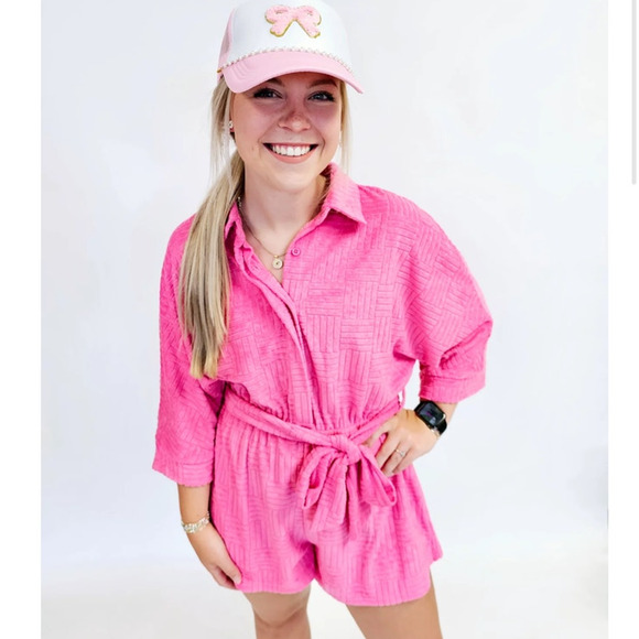 Bibi Beach Towel Textured Terry Shorts Romper Beach Fuchsia Pink IB1388-0 XL NEW - Picture 2 of 10
